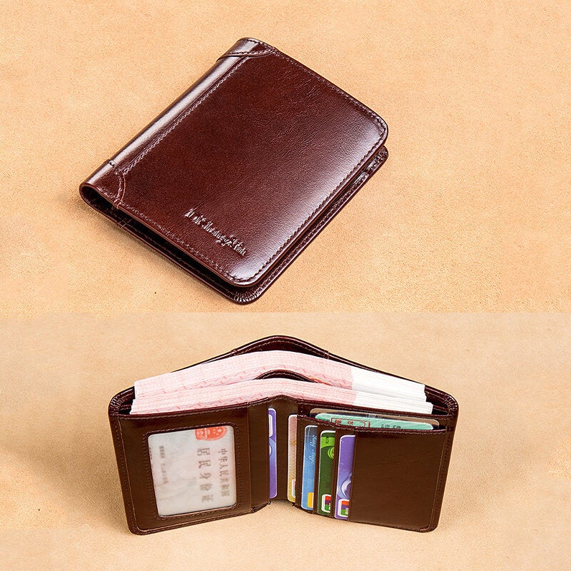 Men RFID Blocking Secure Wallet Fashion Vintage Purses Genuine Leather Tri-fold Short