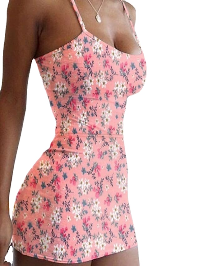 Women's Sleeveless Floral Print Strapless Sexy Slim Sheath Dress