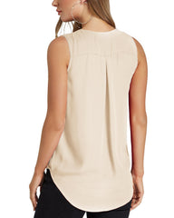 Solid Color V-neck Pleated Irregular Hem Tank Tops