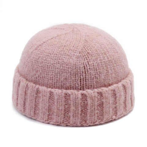 Unisex Hand Crochet Thick Warm Knit Plain Brimless Hats Outdoor Casual Skullcap