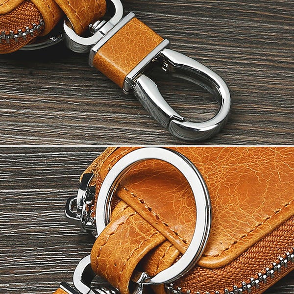 Men Genuine Leather Zipper Car Key Case Bag