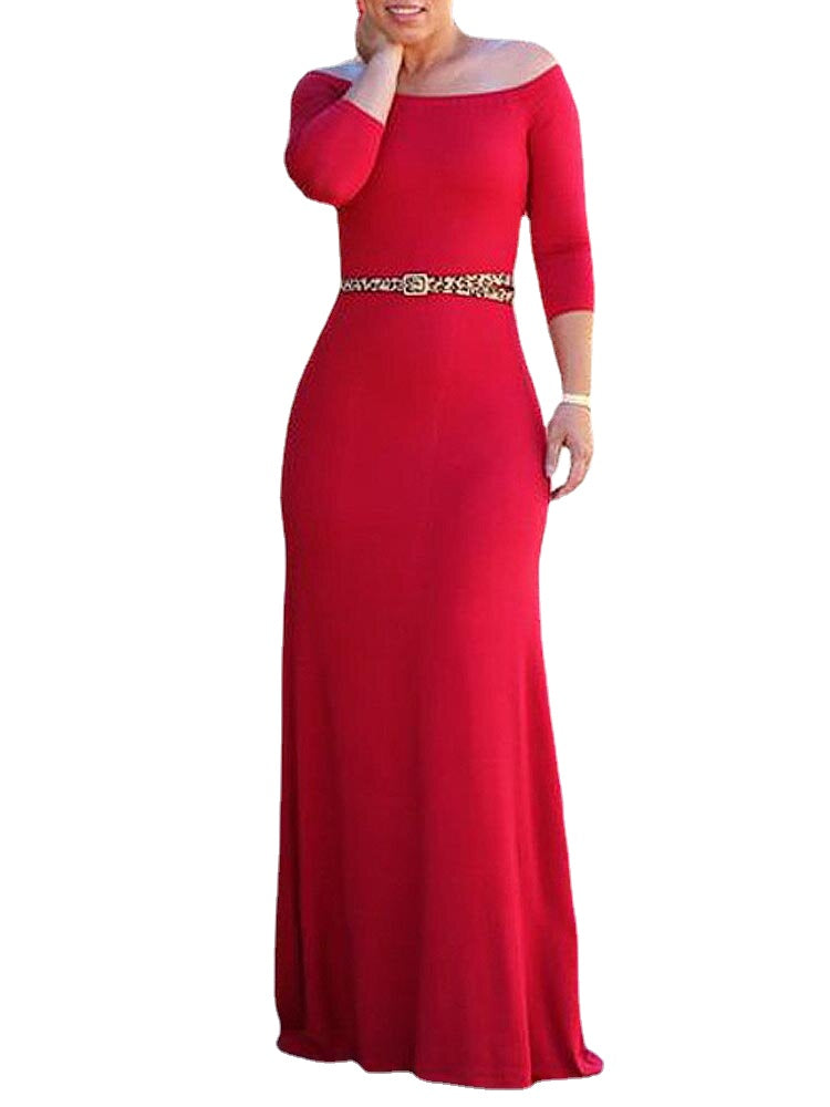 Elegant Solid Color Off Shoulder Slim Party Maxi Dress