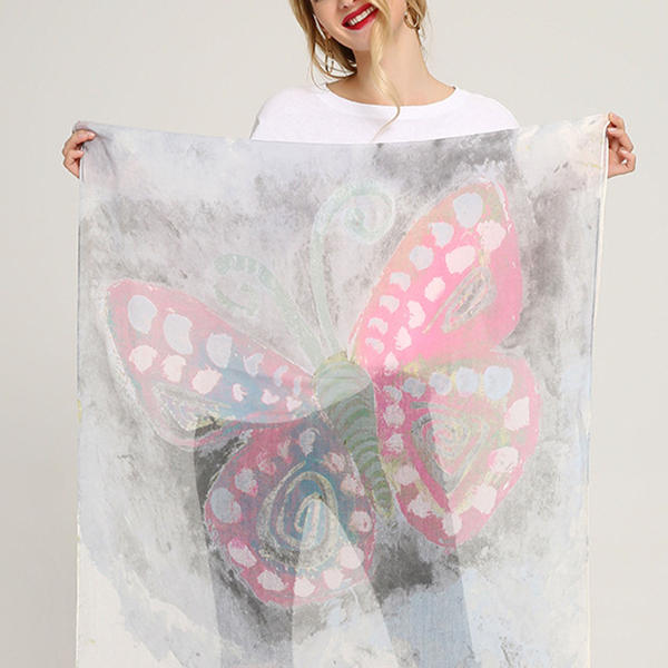 Women Colorful Butterfly Summer Scarf Fashion Printing Cotton Causal Outdoor Beach Shawl