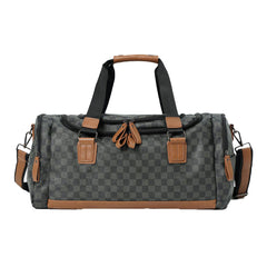 Men PU Leather Plaid Pattern Multifunction Handbag Fashion Multi-pocket Travel Bag Fitness Crossbody Shoulder