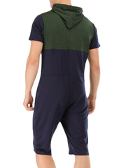 Men New Fashion Casual Patchwork Short Sleeve Jumpsuit Sleepwear
