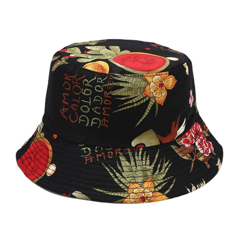 Women Double-Sided Summer UV Protection Marine Plant Pattern Casual Simple Sun Hat Bucket Hat