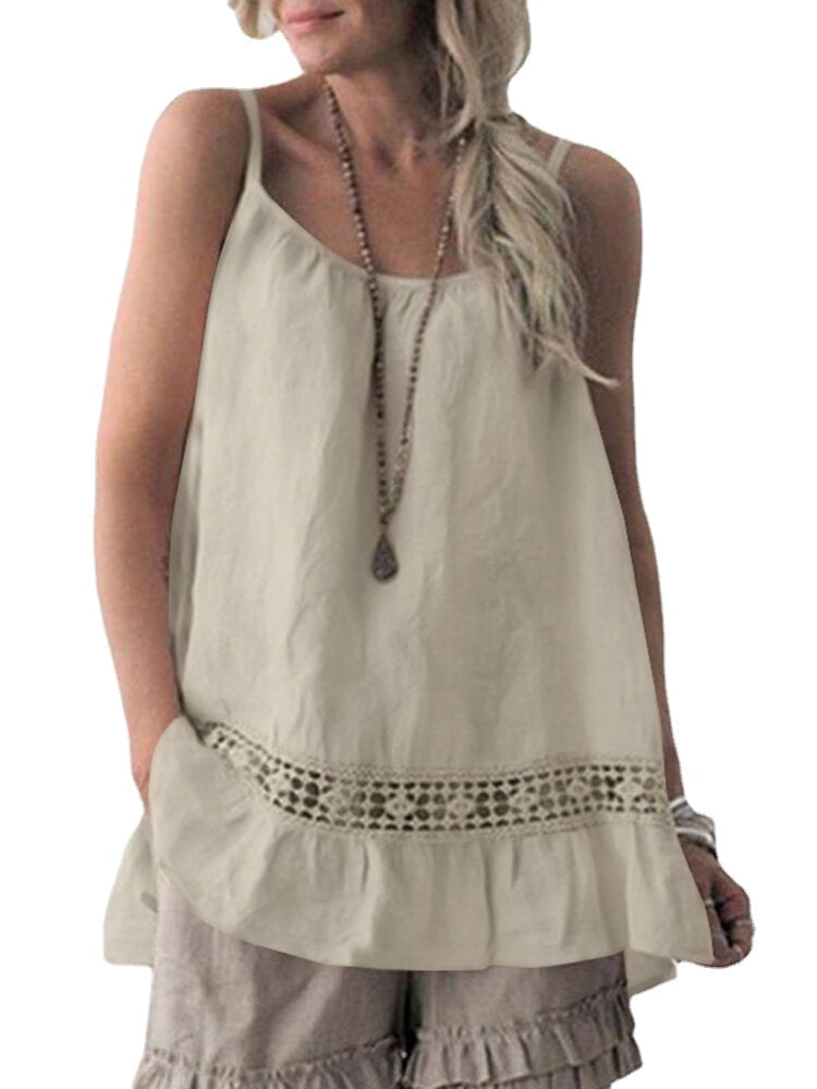 Solid Hollow Out Backless Adjustable Splicing Cotton Cami