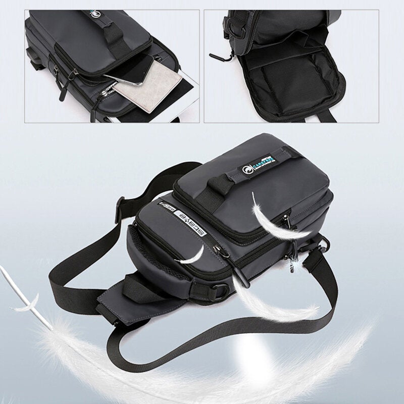 Men Waterproof Fashion Light Weight Oxfords Chest Bag Shoulder Bag With USB Charging Port For Outdoor