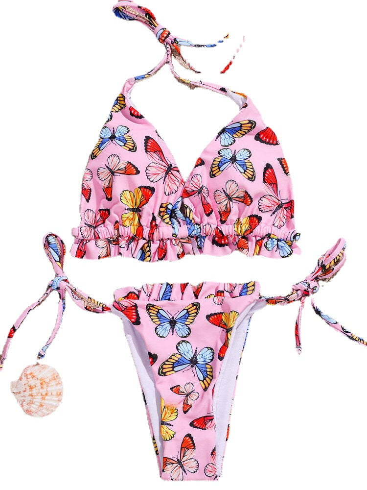 Butterfly Animal Print Halter Tie Summer Beach Swimwear Women Bikini