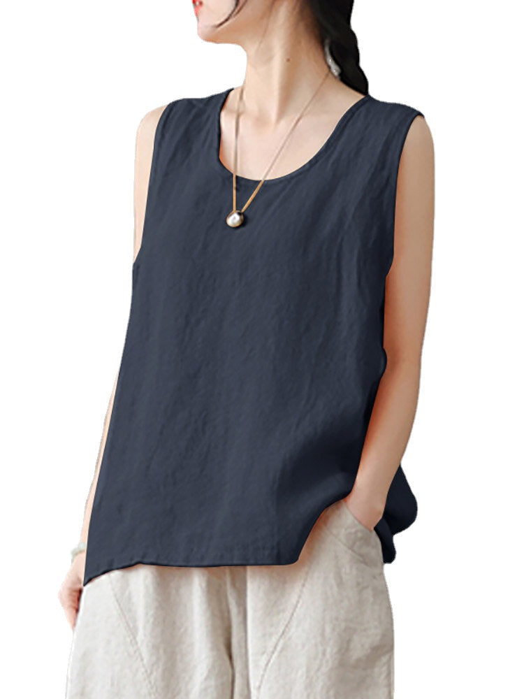 Solid Crew Neck Sleeveless Casual Women Tank Top