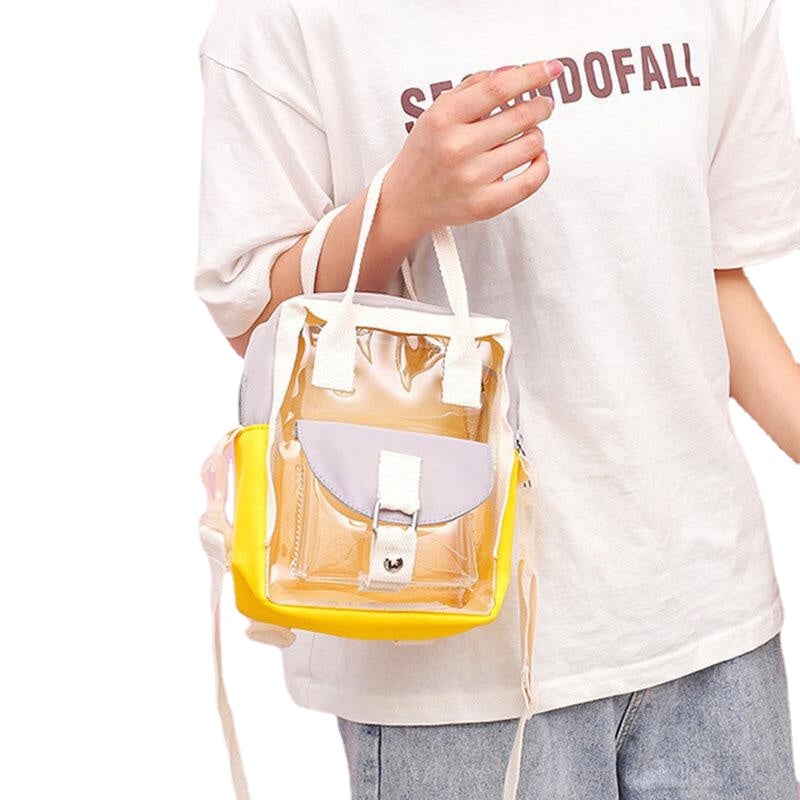 Women Transparent Patchwork Waterproof Backpack School Bag