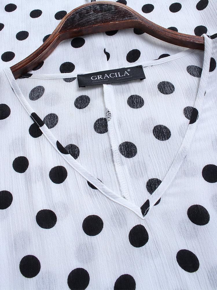 Polka Dot Print Patchwork Short Sleeve Vintage Dress