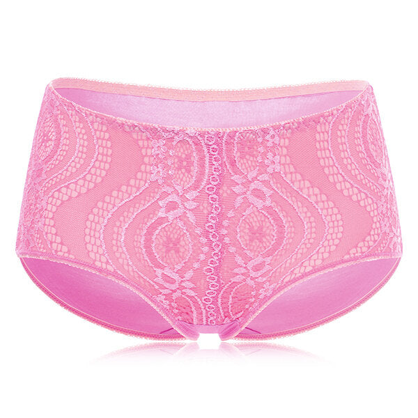 Cotton Mid Waist Briefs Sexy Lace Jacquard Breathable Underwear Panties