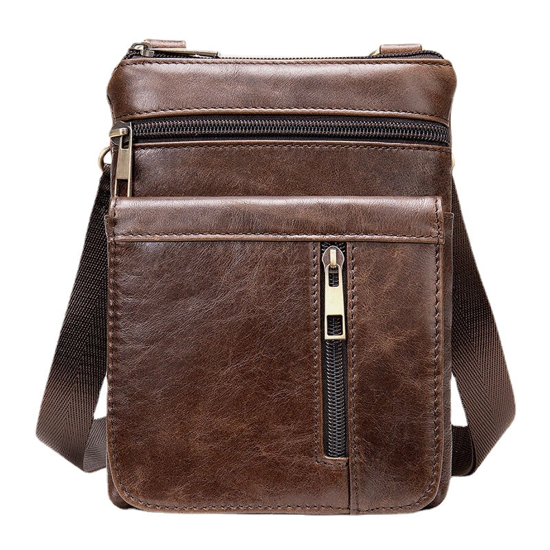 Men Genuine Leather Retro Business Solid Color Zipper Crossbody Bag SHoulder