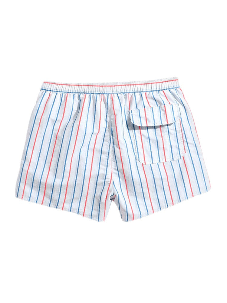 Men Stripe Swimming Shorts Drawstring Quick Drying Holiday Mini Shorts for Running Lounge Shorts