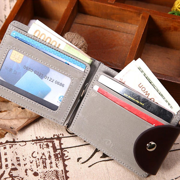 Men PU Leather Short Wallet Business Coin Bag with 6 Card Slots Card Holder