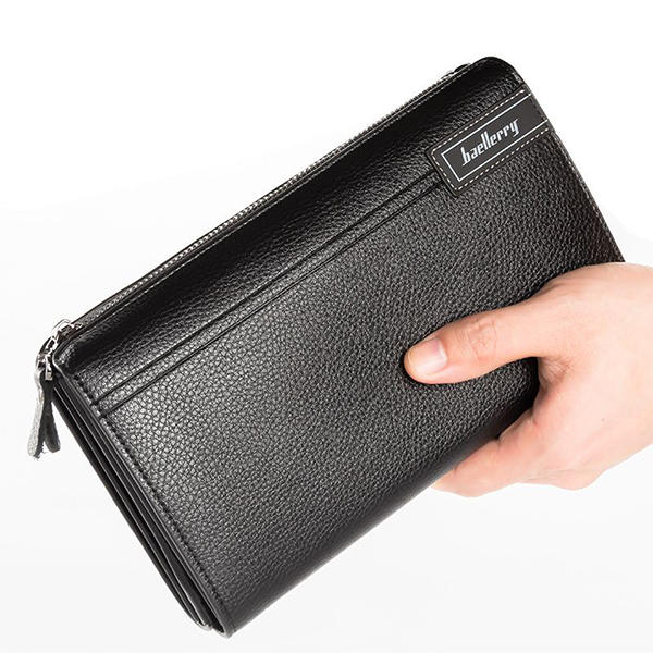 PU Business Casual Zipper Clutch Bag 4 Cash Pockets Wallet For Men