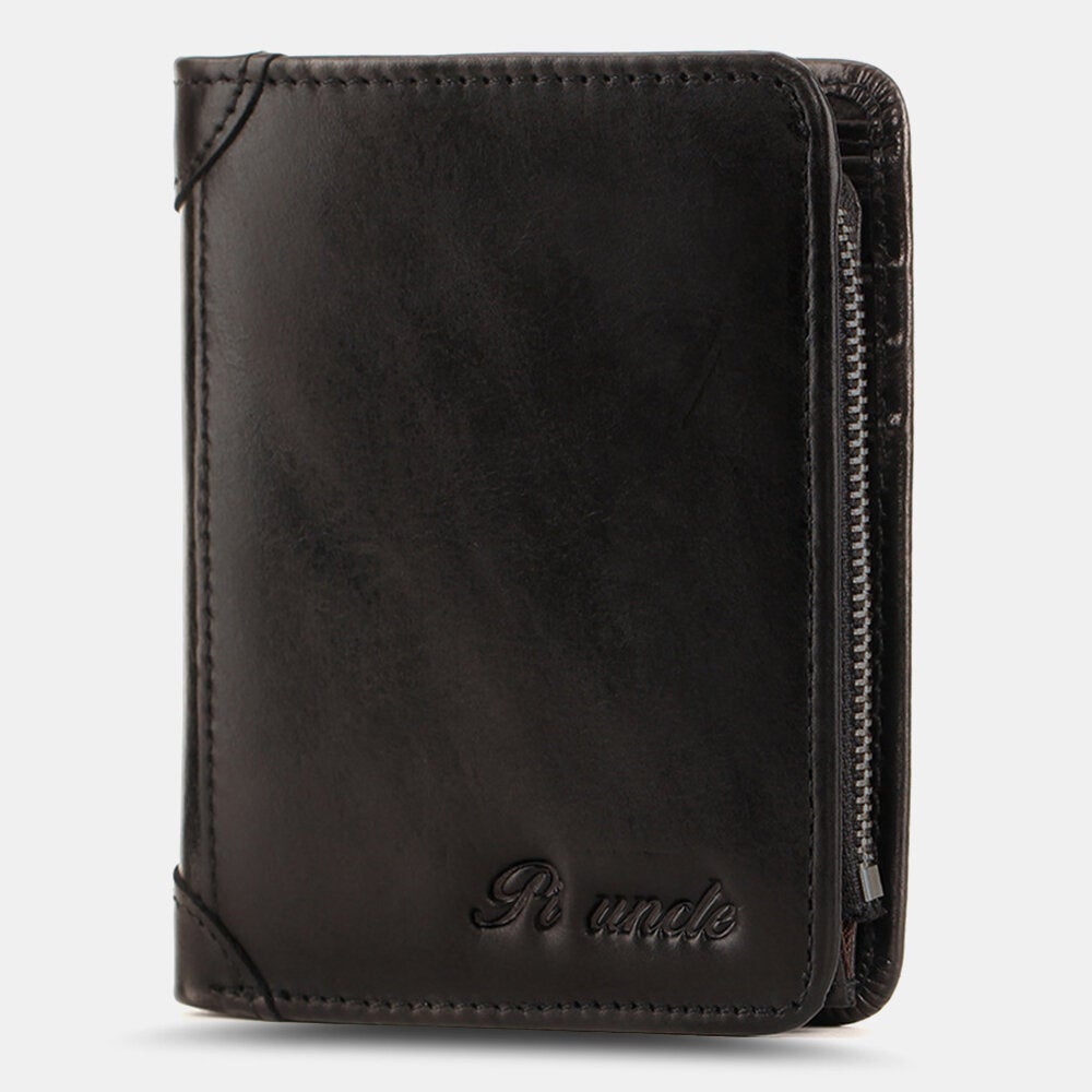 Men Genuine Leather Short Zipper RFID Anti-theft Retro Multi-card Slot Card Holder Coin Purse Wallet Money Clip