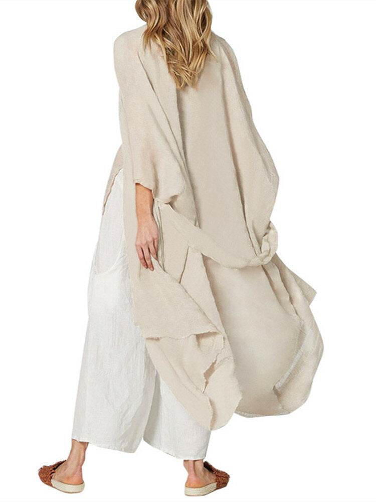 Solid Color Front Open Asymmetric Long Maxi Cardigans