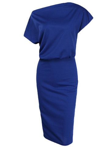 Women Solid Color Off Shoulder Elegant Bodycon Dress