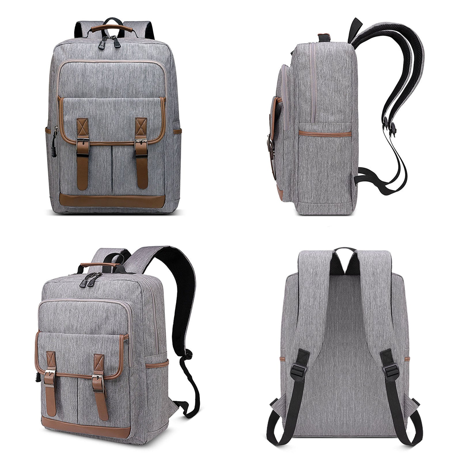 Men Polyester Casual Backpack Large-capacity Multi-pocket Zipper Backpack Travel Bag Laptop Bag