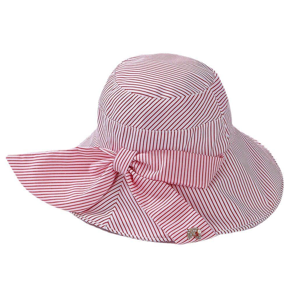 Stripe Beach Sun Hat Cotton Wide Brim Hat For Women Elegant Multipurpose Foldable Anti-UV Cap For Lady