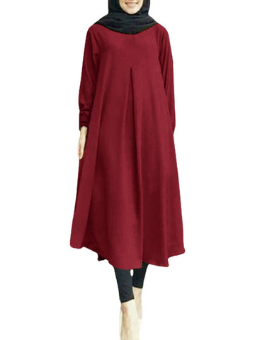 Solid Ruched Long Sleeve Casual Dress