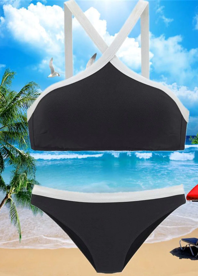 Women's Swimwear Bikini Normal Swimsuit 2 Piece Plain Black White Bathing Suits Sports Beach Wear Summer