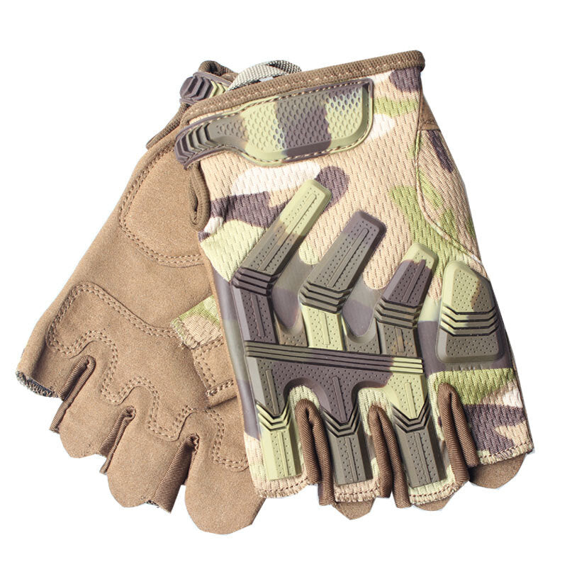 Anti-Skid Tactical Half Finger Gloves for Motorcycle, Cycling, Hiking, Shooting - Military Safety Gear