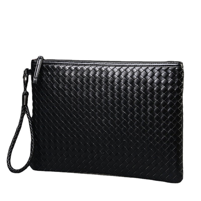 Unisex Faux Leather Woven Pattern Solid Color Business A4 Paper File Bag Envelope Clutch