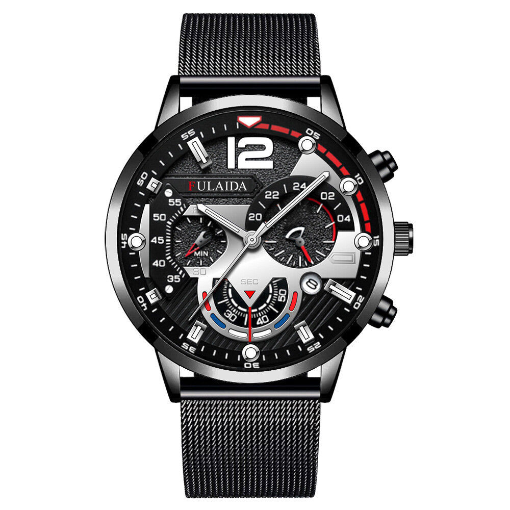 7 Colors Stainless Steel Business Casual Mesh Strap Luminous Hand Calendar Quartz Watch