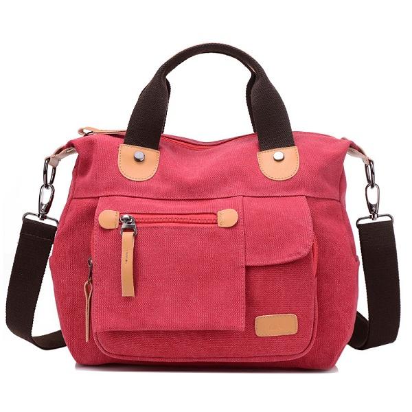 Women Canvas Large Capacity Functional Multi Pocket Handbag Shoulder Crossbody Bag