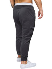 Men Cotton Solid Color Multi Pocket Drawstring Jogger Pants