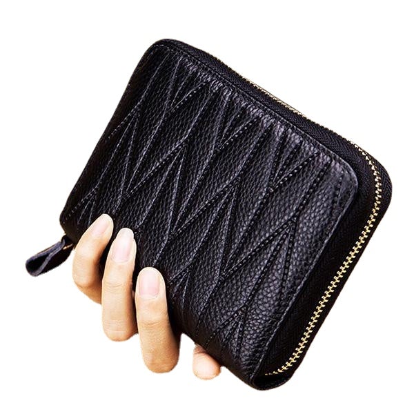 Women RFID Genuine Leather Multi-Slots Zipper Purses Card Holder