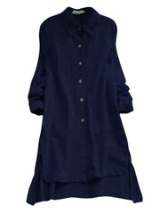 Solid High-low Button Front Pocket Lapel Shirt