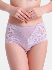 Women Flowers Lace Mid Waisted Hip Lifting Panties