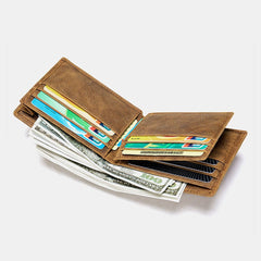 Men Genuine Leather Short Bifold Multi-card Slot ID Wallets Card Case Money Clip Coin Purse Wallet