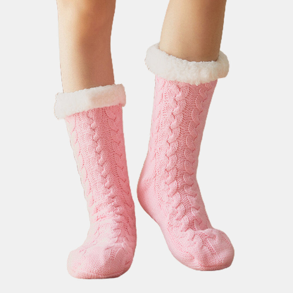 Women Warm Winter Outdoor Solid Color Plus Velvet Thicken Home Sleep Socks Tube Socks