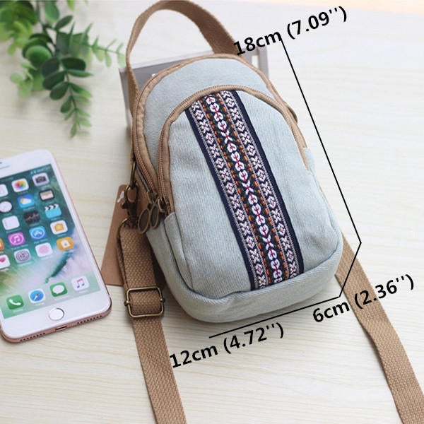 women canvas leisure crossbody bag print double layer phone bag