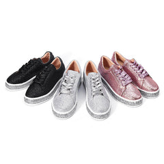 Women Spring Sequin Glitter Bling Sneakers Casual Lace Up Flats Casual Platform Shoes