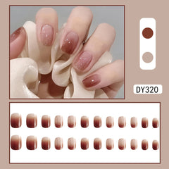 24Pcs Gradient Coffin Nails - Glossy Full Coverage Fake Nails for Women & Girls