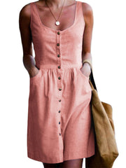Stripe Button Pocket Sleeveless Casual Midi Dress