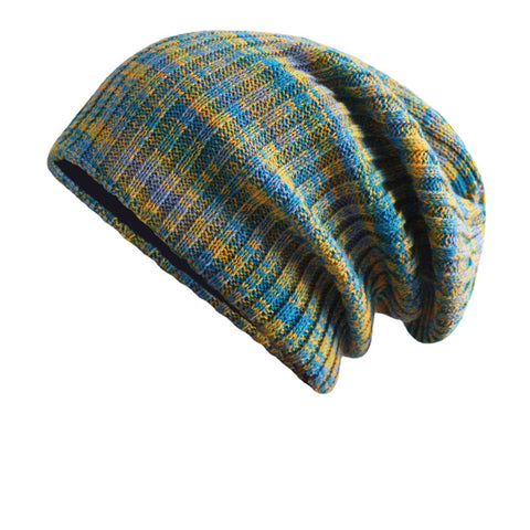 Unisex Woolen Mixed Rainbow Color Stripes Pattern Plus Velvet Thick Warm Couple Hat Beanie Knitted Hat