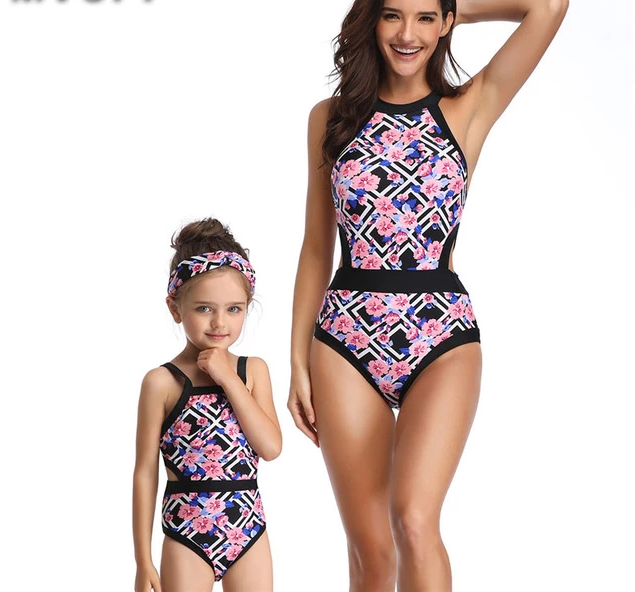Floral Printed Clothes For Mother Daughter And Swimwear Bikini