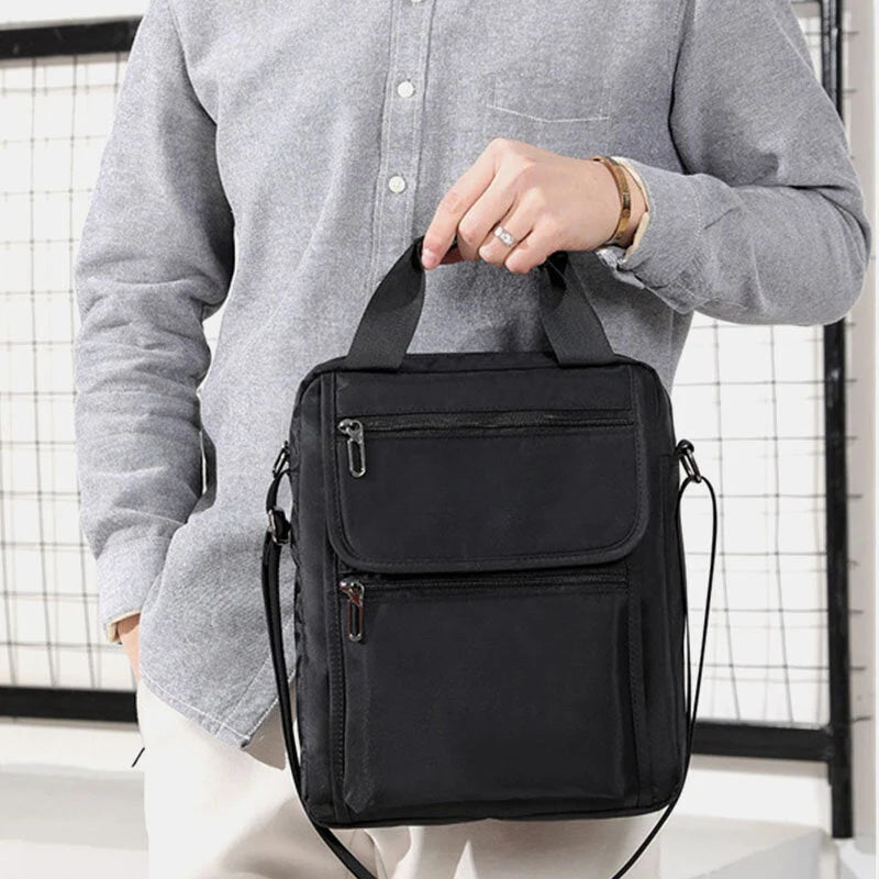 Men's Waterproof Nylon Laptop Bag - Multi-Pocket, Casual Crossbody Handbag for 12" Laptops