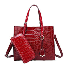 women 2pcs alligator pu multi pocket large capacity handbag crossbody bag tote