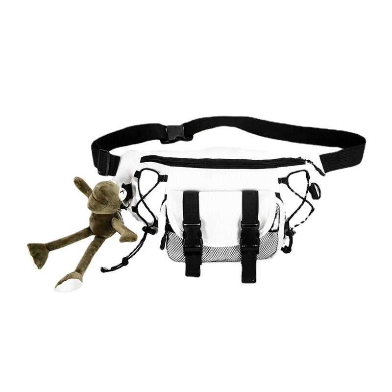 Unisex Canvas Lightweight Portable String Multifunction Adjustable Shoulder Strap Chest Bag Shoulder With Frog Pendant