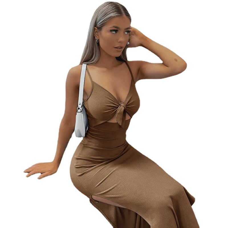 Chic European/American Split Sling Dress with Trendy Cut-out Design