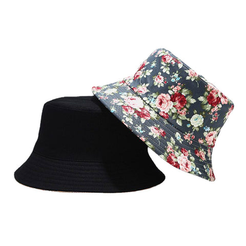 Women Double-sided Summer UV Protection Floral Pattern Casual Outdoor Sun Hat Bucket Hat
