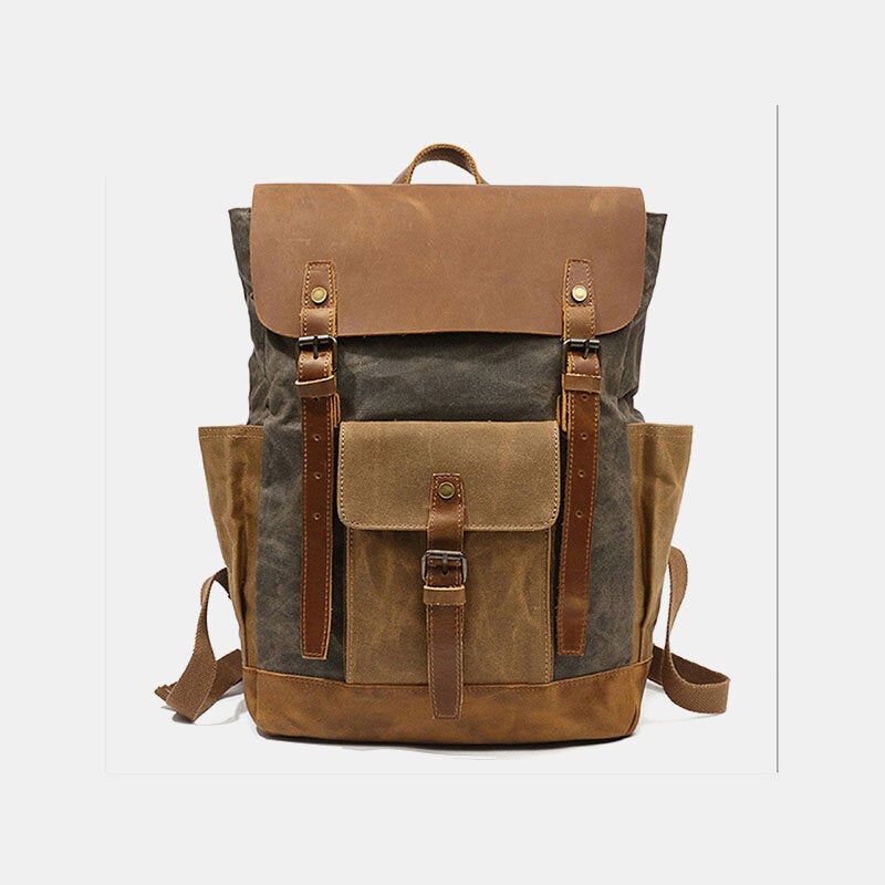 Men Retro Vintage Canvas Leather Backpack Sports Climbing Bag Travel Anti-theft Backpack